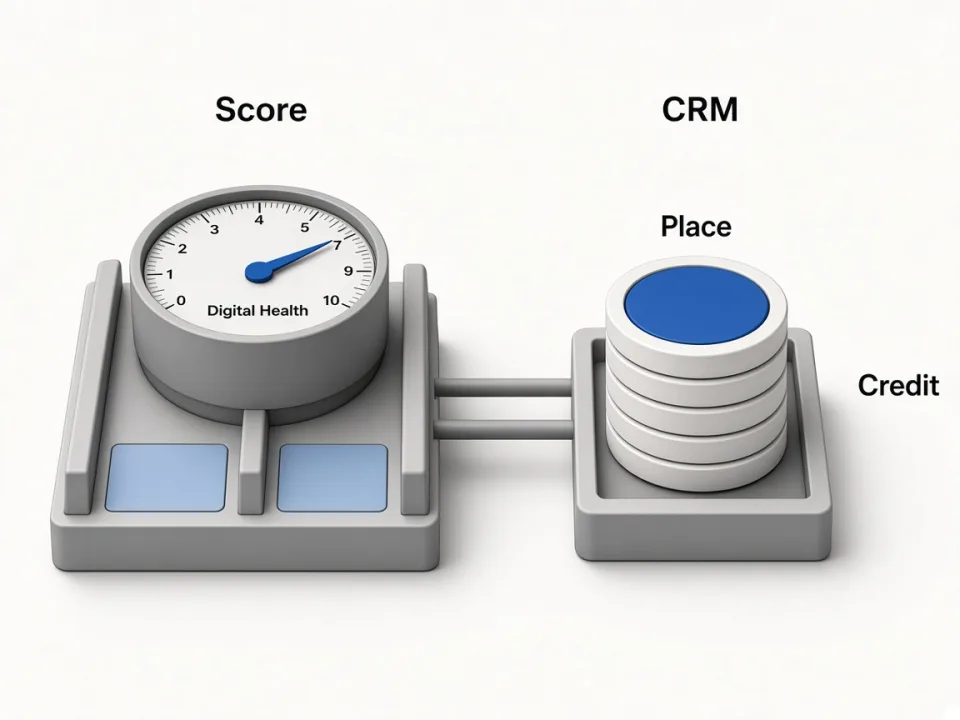Editorial illustration of digital health score versus place credit export