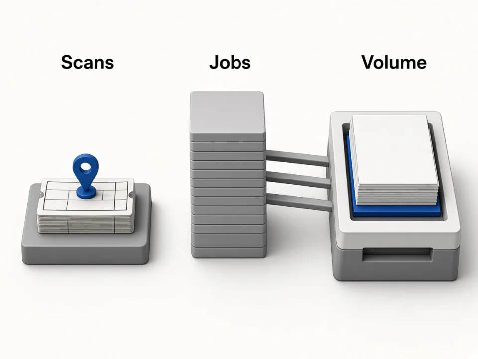 Editorial illustration comparing scan quotas to bulk keyword lead jobs