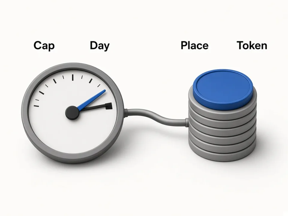 Editorial illustration comparing daily search caps to place credit tokens