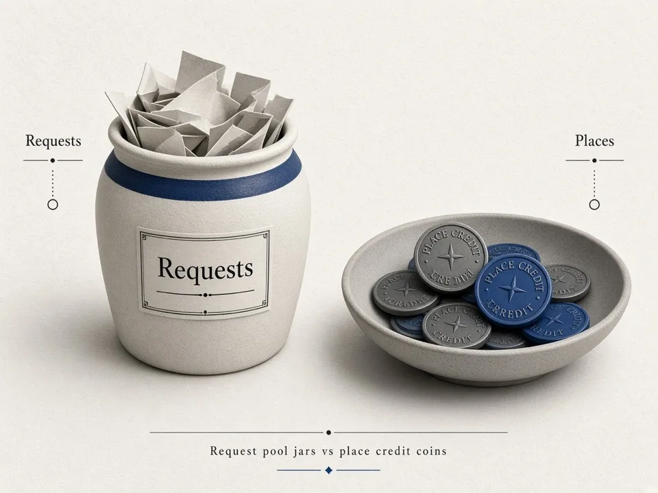 Editorial illustration of request pools versus place credits
