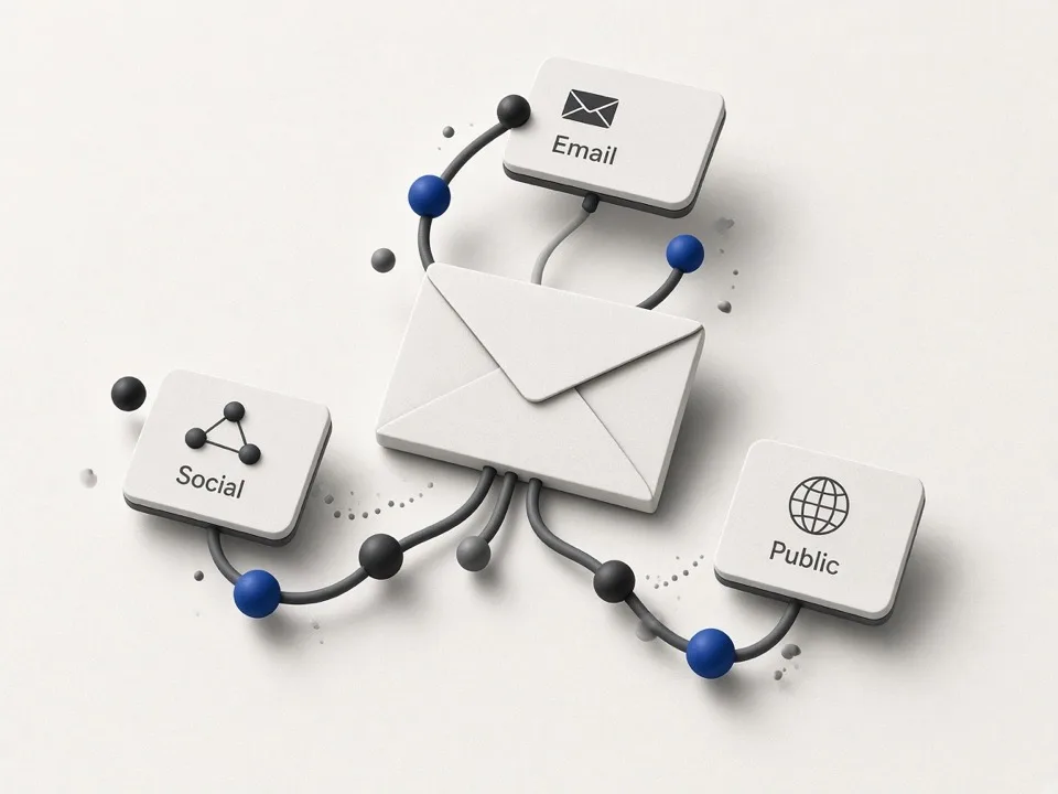 Editorial illustration of email and social enrichment on leads