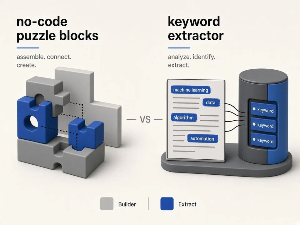 Editorial illustration of no-code tasks versus keyword leads