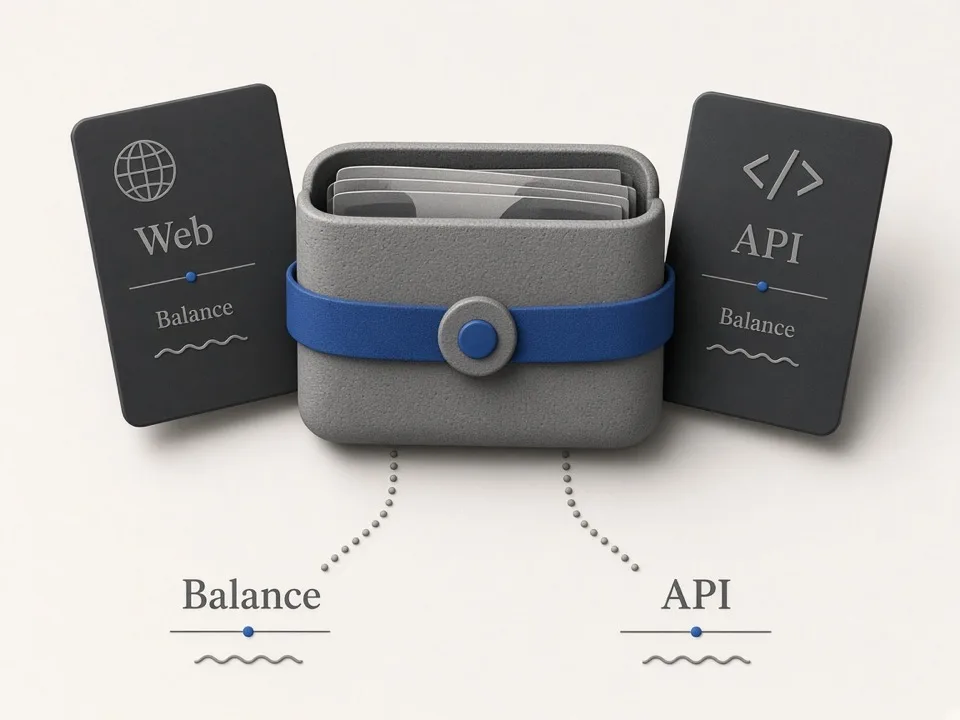Editorial illustration of shared API and web credit balance