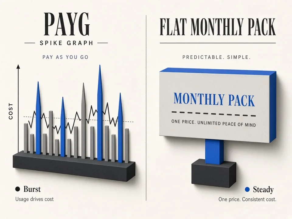 Editorial illustration of pay-as-you-go versus monthly credits