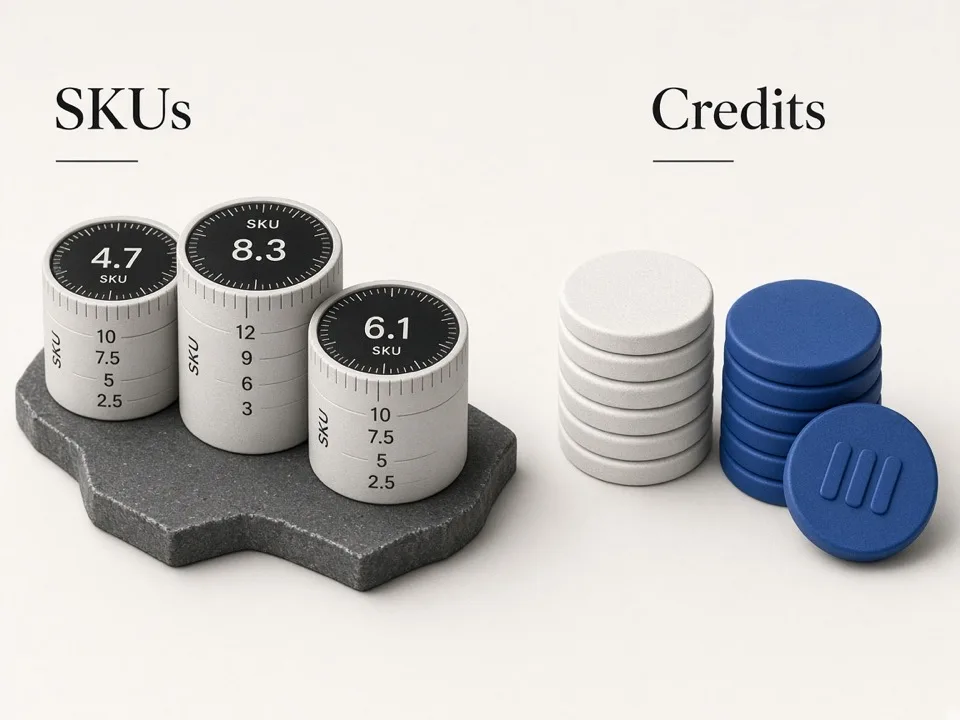 Editorial illustration comparing API SKUs to place credits