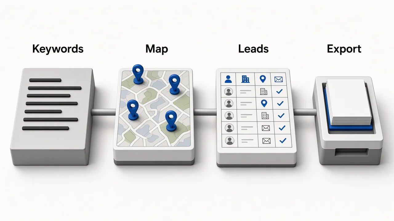 Apple Maps keyword search feeding a structured lead table