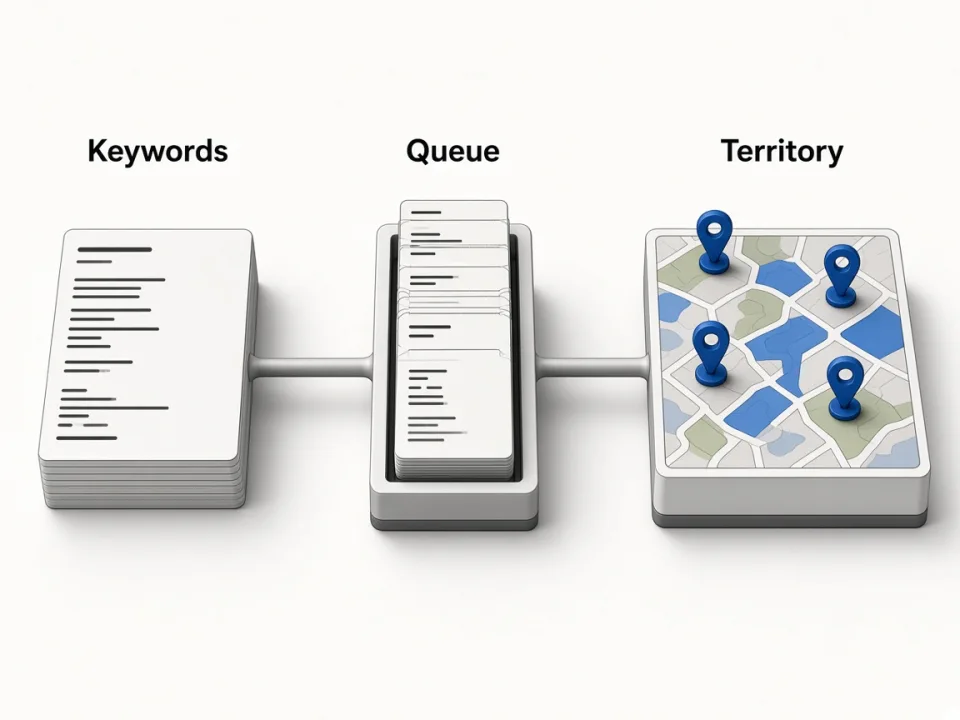 Multi-keyword batch queue for Apple Maps territory coverage