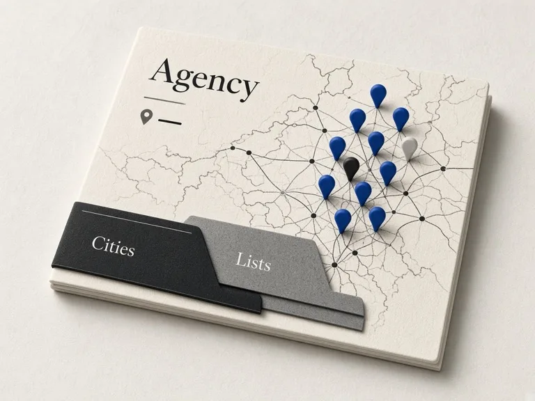 Editorial illustration of local business lead lists from Maps