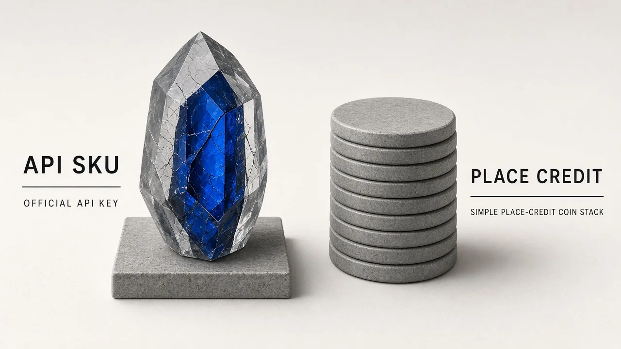 Editorial illustration of Places API SKUs versus place credits