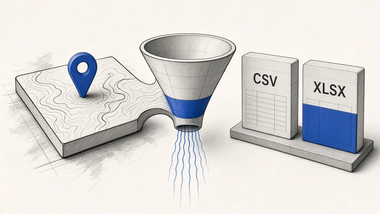 Editorial illustration of Map to Extract to Leads to CSV pipeline