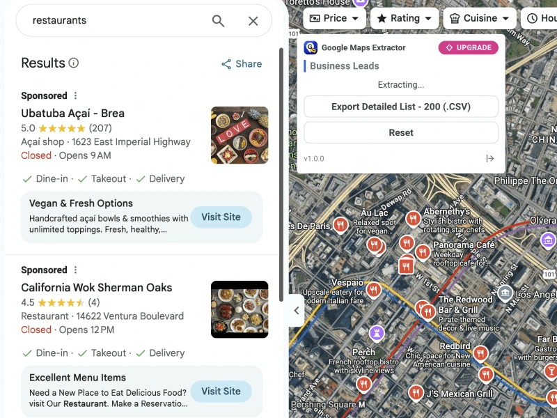 Chrome extension popup open beside Google Maps