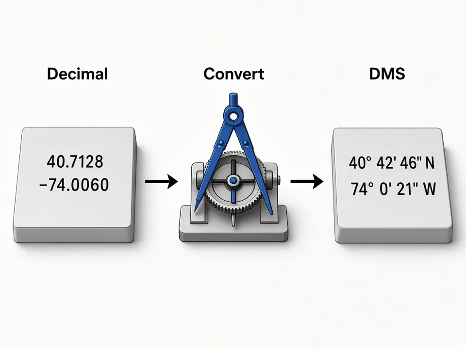 Pipeline from decimal degrees to degrees minutes seconds