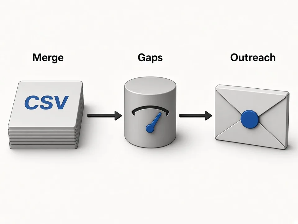 Merged CSV feeding gap analysis and outreach